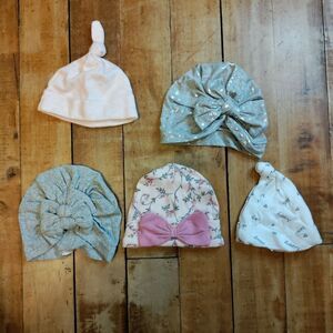 Baby girl hats newborn to 12 mos pink gray bow stars baby hats turban cotton